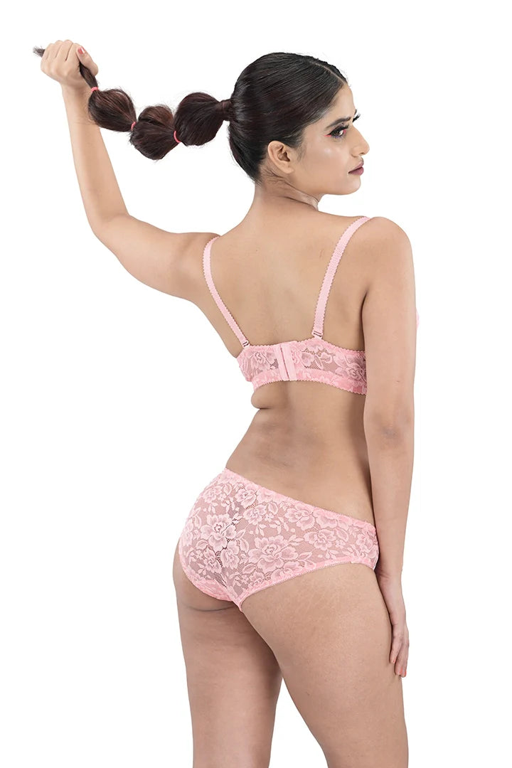 Women Floral Print With Net Lingerie Set