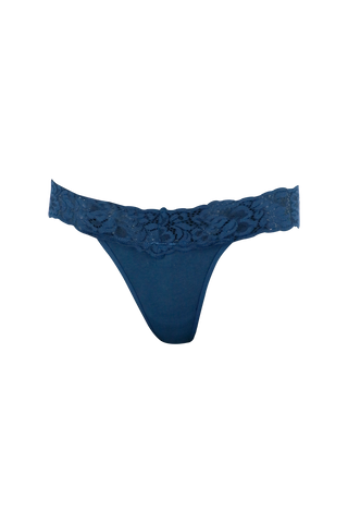 Women's Lace Low Rise Thong Panty (Dark Blue)