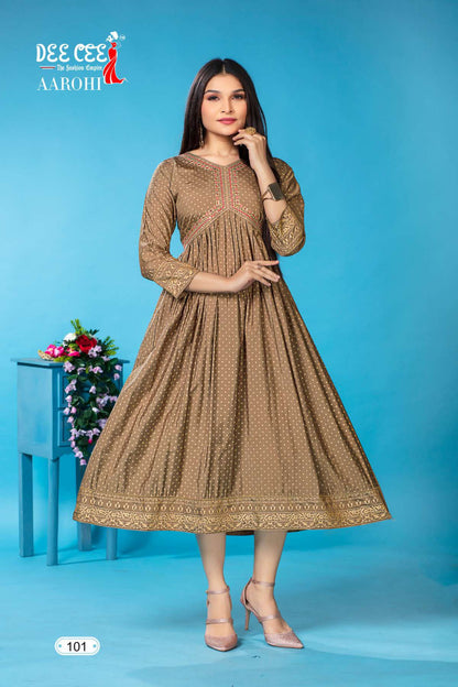 Aarohi Buy Dee Cee Fancy Cahnderi Aaliya Stye Long Kurti Gown Set