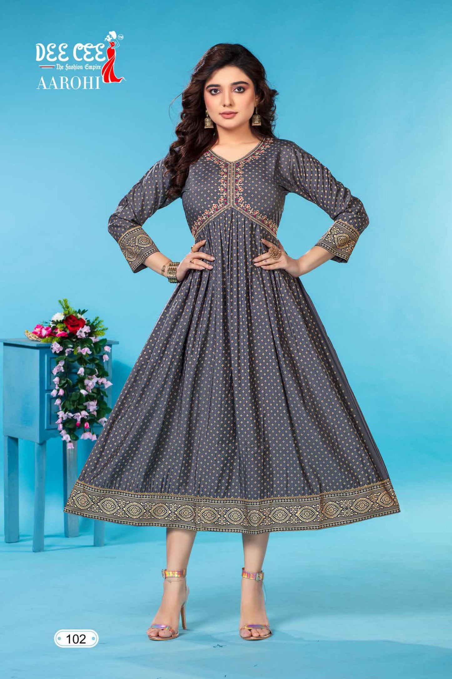 Aarohi Buy Dee Cee Fancy Cahnderi Aaliya Stye Long Kurti Gown Set