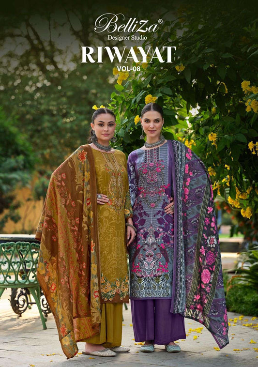 BELLIZA DESIGNER STUDIO RIWAYAT VOL 8 RAYON FANCY WORKS SUIT