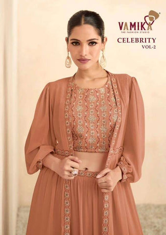 CELEBRITY VOL 2 BUY VAMIKA NX DESIGNER LATEST WHOLESALE ONLINE LOWEST PRICE SILK KURTIS SET